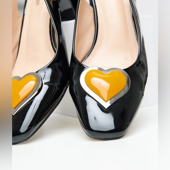 Unique Vintage ‘50s Black & Orange Heart Leatherette Slingback Heels, Sz 6, NWT! - Picture 11 of 16